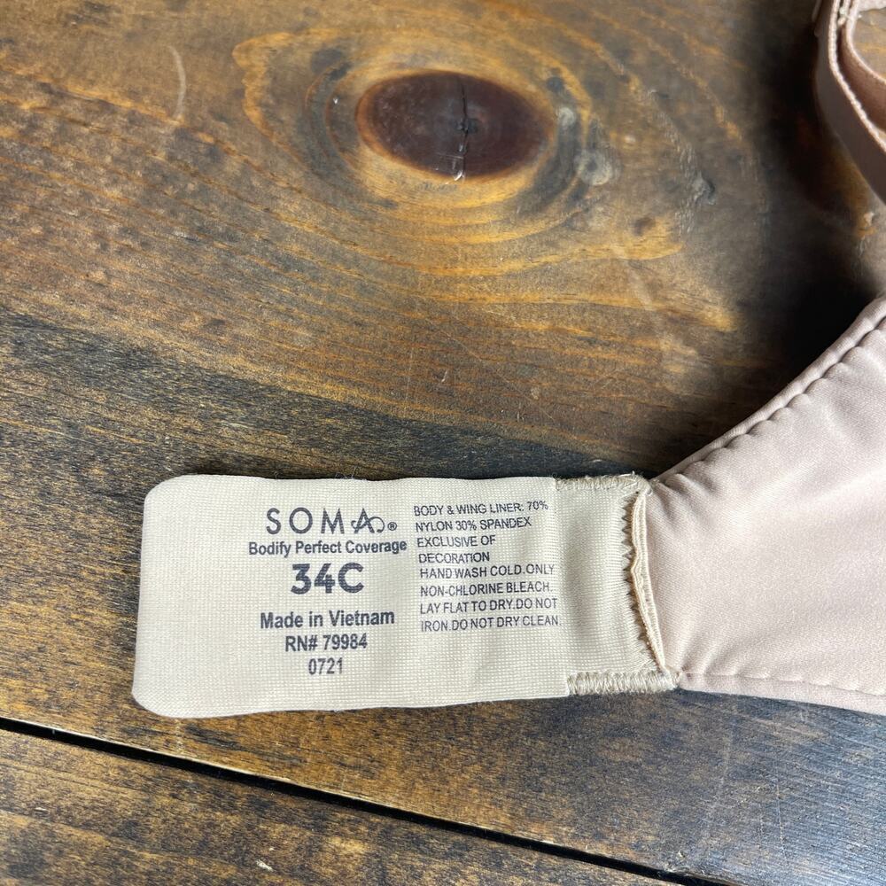 SOMA lot of 2 Beige Bras Bodily Perfect Coverage Enbliss Racerback Women's 34C - Picture 3 of 8